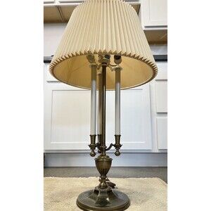 VINTAGE STIFFEL THREE CANDLE BRASS TWO SOCKET TABLE LAMP